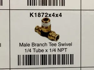Male branch tee swivel 1/4 tube x 1/4 NPT