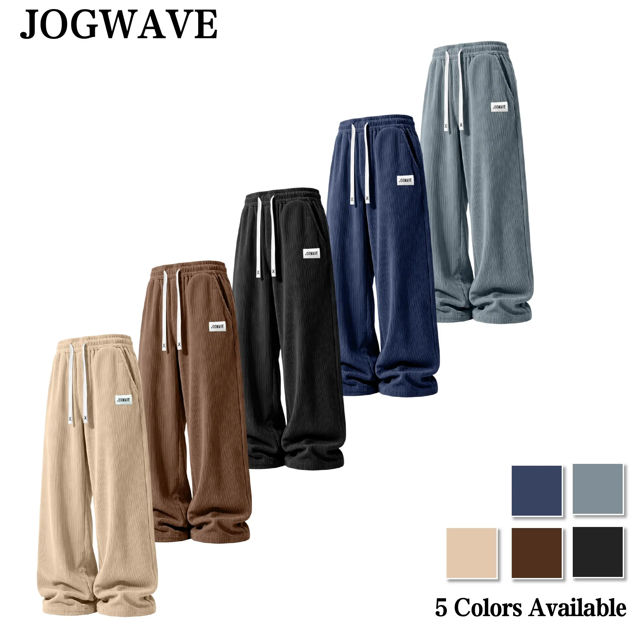 JOGWAVE Men’s Corduroy Straight-Leg Cargo Trousers - Menswear Basic, 100% Polyester, Loose Full-Length Fit, Soft, Stylish, with Cargo Pockets for Everyday Outfits & Outdoor Activities