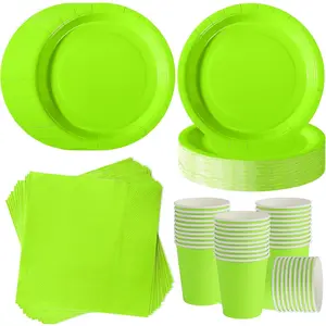 Apple Green Party Plates Set, 120-Piece Disposable Dinnerware for 40 Guests, Heavy-Duty 7-inch Paper Plates, Cups & Napkins for Easter, Spring Festival, Garden Party, Kids Birthday