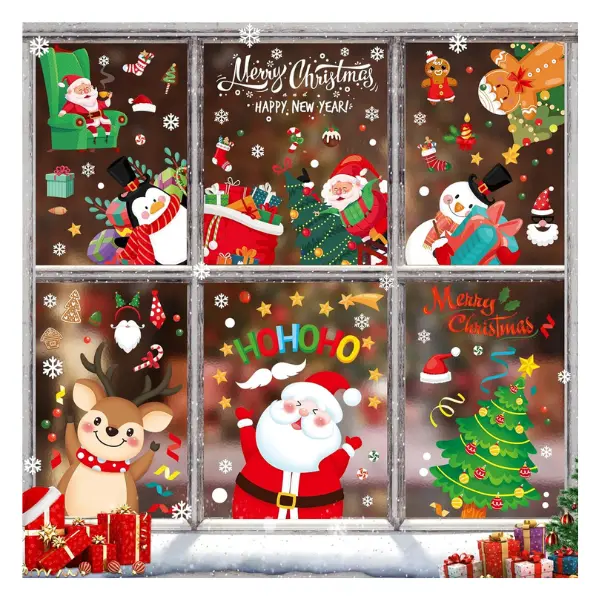 Christmas Window Clings, Christmas Window Decorations Santa Snowman Reindeer Xmas Snowflake Merry Christmas Window Clings