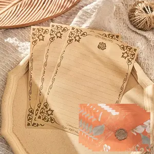 Vintage Leather Color Floral Envelope Set, 23pcs Includes 13 Letter Papers + 5 Envelopes + 5 Wax Seals, Perfect for Holidays