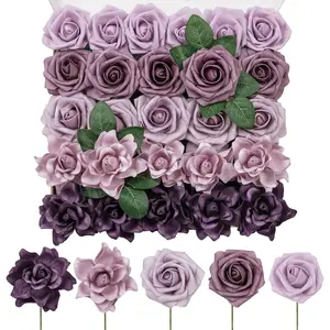 TINGE TIME Dark Purple Rose Flowers, 25pcs Artificial Flower for Decoration Fake Gardenia with Stem for DIY Wedding Bouquets, Centerpieces, Bridal Shower, Party, Flower Arrangements Decorations Decorative Faux