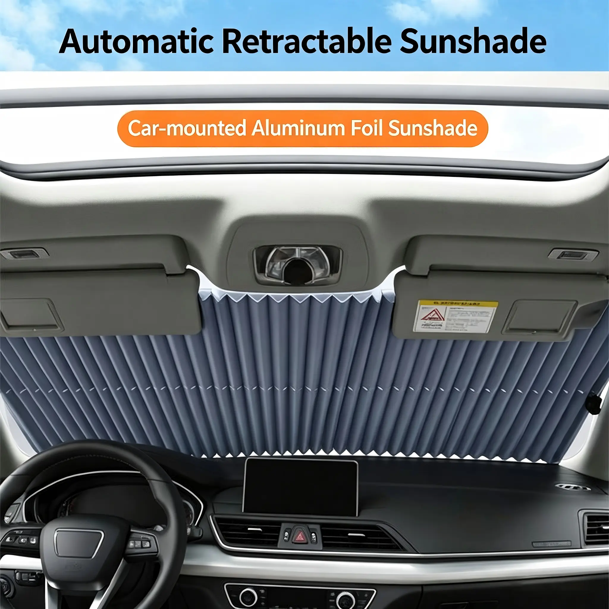 Automatic Retractable Car Windshield Sun Shade - Foldable Heat Shield, SUV Vehicle Sunshade, Windscreen Shade Cover, Sun Cover for Car Windshield, Fits All Vehicle Models for Summer Car Sunshades For Windshield Sun Shade For Car Window