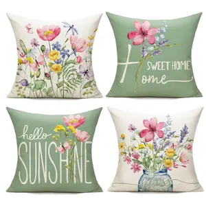 4PCS Spring and summer style outdoor cushion covers, spring and summer garden floral style, rural courtyard decorative cushion covers, suitable for home decoration in sofas, bedrooms and living rooms