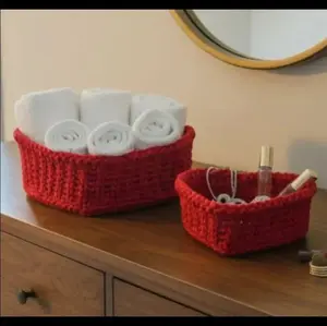 Handmade Craft Heart-Shaped Macrame Cord Storage Basket Set - Multi-Size, Wooden Base, Traditional Look Home Organizer, Ideal for Jewelry & Keys, Home Supplies Gift