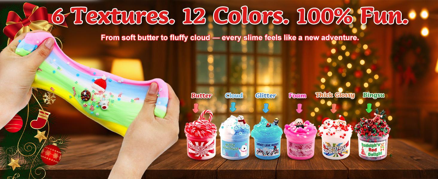 [Funewest] 2026 Slime Advent Calendar, Christmas 24-Day Countdown Calendar with Different Texture Fluffy Slime Kit, Playful Toy for Kids (Ages 4-12)