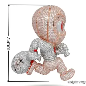 ①⑦Space ice Iced Out Basketball Head Money Bag Pendant - Two-Tone Rose Gold & Silver - Cubic Zirconia Hip Hop Jewelry