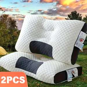 2 PCS Knitted Antibacterial Massage Neck Pillow For Sleeping Soft, Adjustable Ergonomic Orthopedic Contour Support Pillow, High Quality Pillow Core, Removable Cover