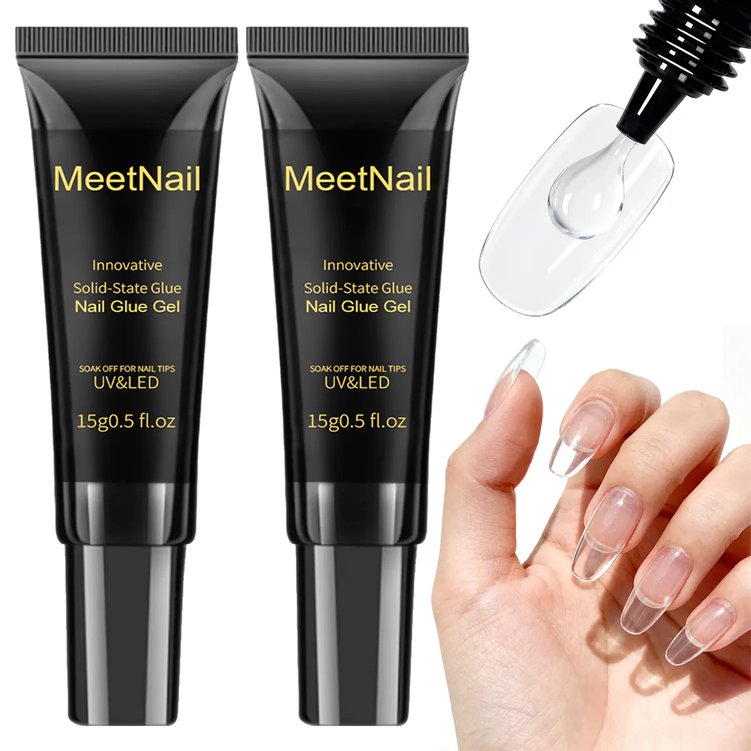 Uv Solid Nail Glue Gel 30ml UV Lamp Curing Needed Strong Nail Gel for Acrylic Fake Nails Tips Press On Nails Art Extension Low Odor No Harm Ingredient
