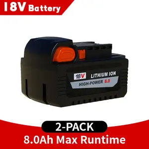 18V High-Power Lithium-Ion Replacement Battery 8.0Ah Max Runtime for Cordless Power Tools Compatible 2-Pack long outdoorfun