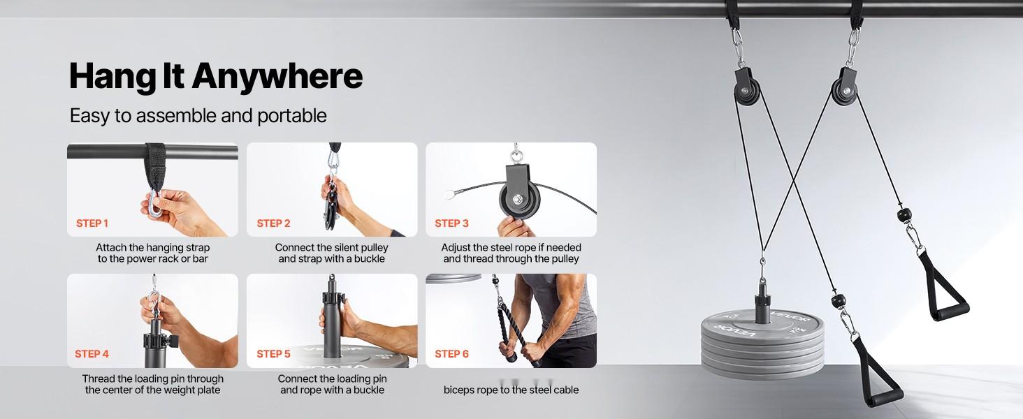 Lat Pulley System And Lift Training Kit For Gym Rack, Two Steel Cables, Short Bar, Dual Grip Handles, Cable Attachment For Biceps, Shoulders, Back, Home Gym Equipment, Up To 330 Lbs Capacity