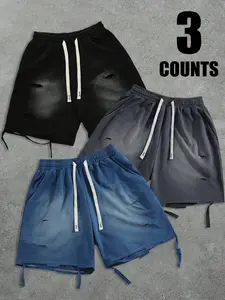 3-Pack Distressed Gradient Drawstring Ripped Hem Shorts | Y2K Streetwear Casual Summer Cargo Shorts Fashionable Summer Shorts