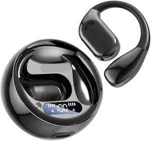 Open Ear Wireless Bluetooth 5.4 Electronic Headset, LED Display Earbuds with AI Noise Reduction, Touch Controls, 72hr Playtime, Waterproof Audios for Workout, Running (Black)