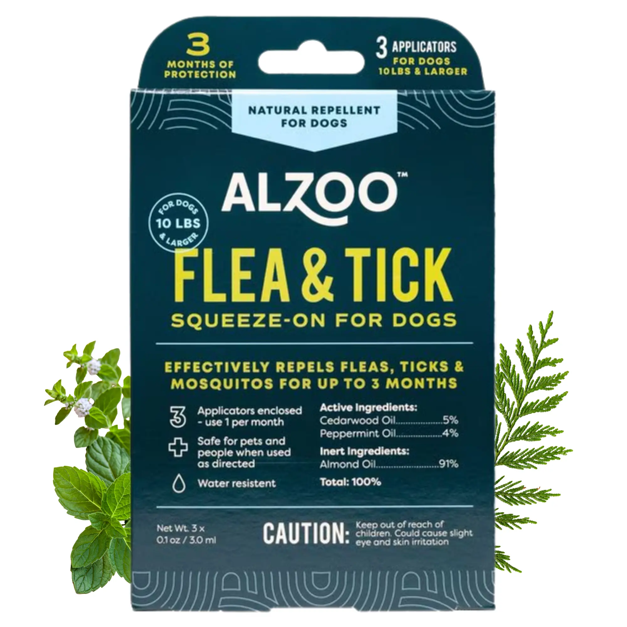 Flea & Tick Squeeze-On for Dogs, Helps Repel Fleas, Ticks & Mosquitos, Up to 3-Months Protection, Plant-Based Active Ingredients, Water-Resistant, 3 EZ-On Applicators Per Pack