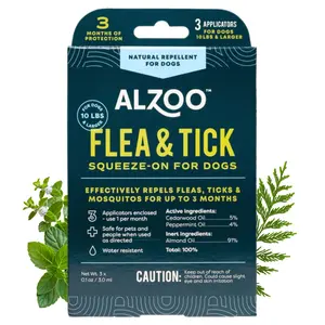 Natural Flea & Tick Squeeze-On for Dogs, Helps Repel Fleas, Ticks & Mosquitos, Up to 3-Months Protection, Plant-Based Active Ingredients, Water-Resistant, 3 EZ-On Applicators Per Pack