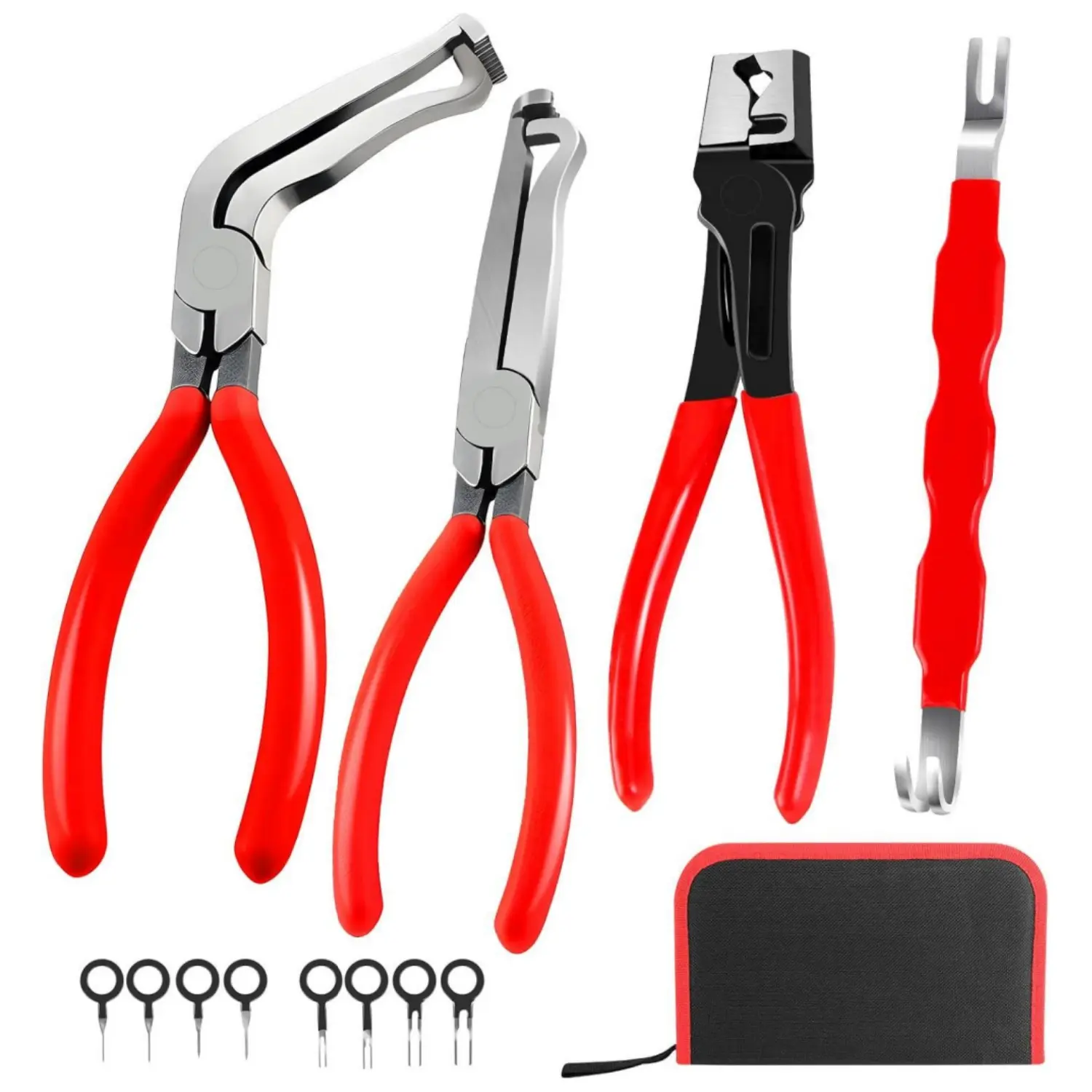 8 In 13Pcs Electrical Disconnect Tool Kit with Rubber Grip - Abrasion-Resistant Plug Connector Separator, Safety Wire Pliers, 1 Piece Straight Hose Clamp Pliers (Red) for Cars, Jeeps - Home Improvement, Cars Accessories, Car Tools