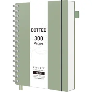 Dotted Journal Notebook, 300 Pages, A5 Medium Size (5.7'' x 8.2''), 100 GSM Thick Paper, Flexible Plastic Cover, Spiral-bound, for Journaling, Planning,  (Sage Green)