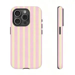 "Pink & Light Yellow Vertical Stripes Two-Tone Phone Case – Texture Design, Compatible with IPhone 15/16/17 Series & Select Samsung Galaxy Models "