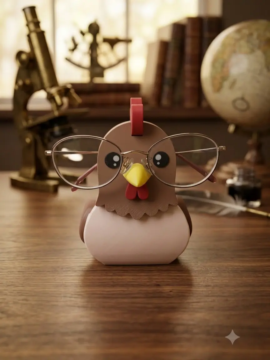 Cute Chicken 3D Printed Glasses Holder Stand | Novelty Eyeglass Display Riser & Sunglasses Organizer | Unique Desk Gadget Gift, Nightstand Office Decor