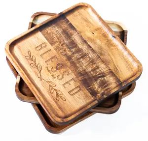 Square Mini Engraved Tray Set (3 pcs) — Gather • Grateful • Blessed