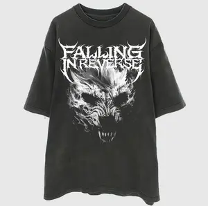 Falling In Reverse Wolf Shirt, Gothic Emo Style Rock Band Graphic Tee, Dark Wolf Urban Fashion Top Menswear, Alt Music Fan Gift