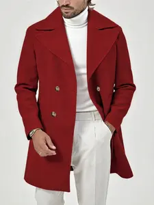 Trendy Men's Navy Peacoat, Double-Breasted Design, Wide Collar & Buttons, Perfect for Fashionable Workwear/evening Wear