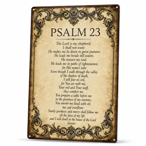Psalm 23 Engraved Home Signs, 8x12 in Aluminium Bible Verse Plaque, Christian Home Decor for Prayer Room & Outdoor Use