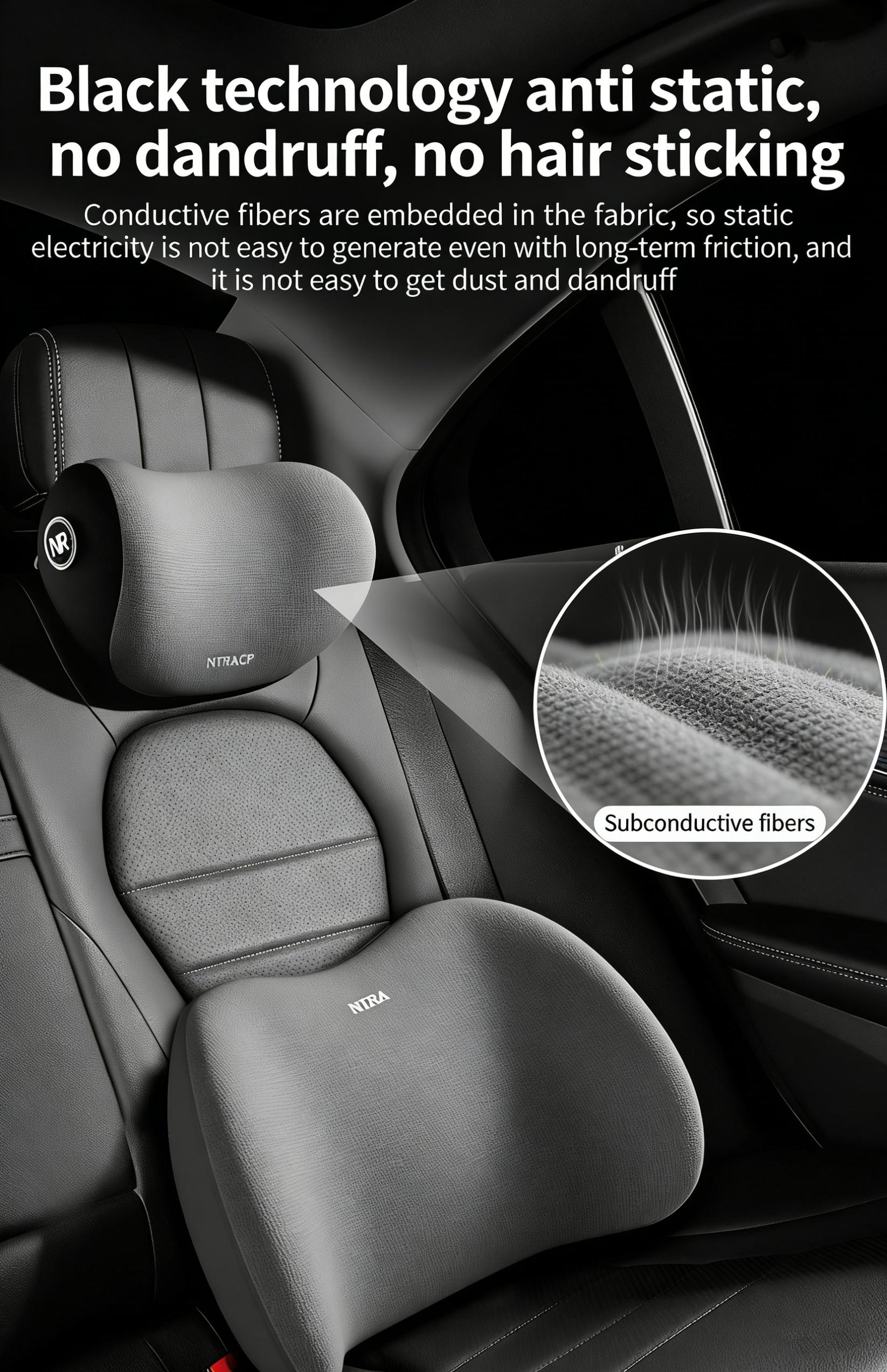 NIRACL Car Driving Car Pillow Set Neck and Waist Black Foam Neck Pillow Memory Lumbar Pillow Car Accessories Interior Auto