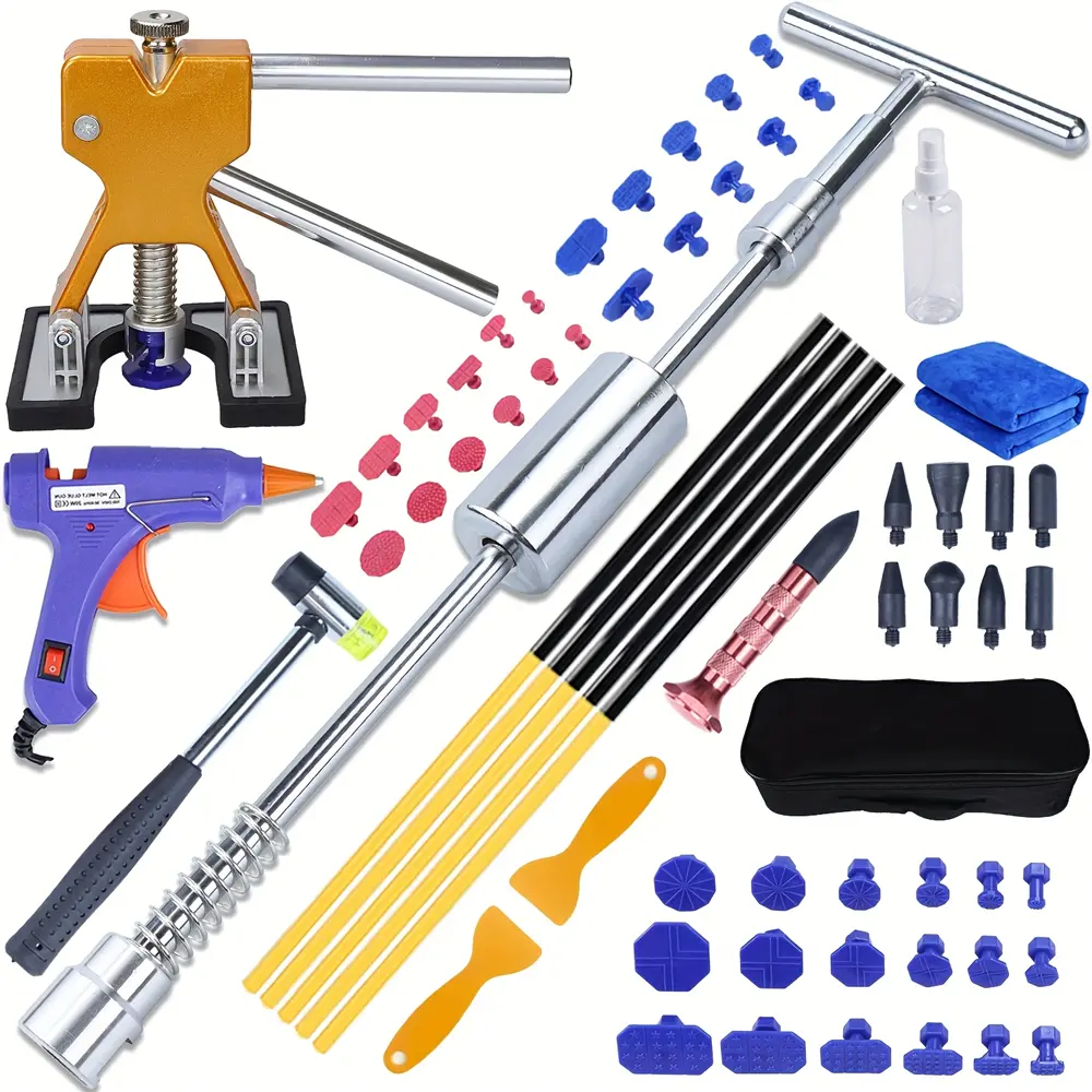 70pcs Paintless Dent Removal Kit with T-bar Dent Puller, Body Repair Dent Removal Tools,Professional Paintless Dent Repair Kit , Dent Puller For Cars,Comprehensive Car Dent Repair Kit