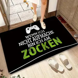 1pc Ultra-Soft Flannel Non-Slip Floor Mat with Controller Pattern, "If I Don't Answer the Door, I'm Gaming" German Letter Print, Machine Washable & Fade-Resistant, Suitable for Kitchen, Dining Room, Hallway, Bathroom, Bedroom, Study, Computer Room