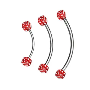 16G Red Acrylic Dice Curved Barbell Eyebrow Ring Tongue Piercing Jewelry 9/16" 5/8" 3/4" - Sold Individually