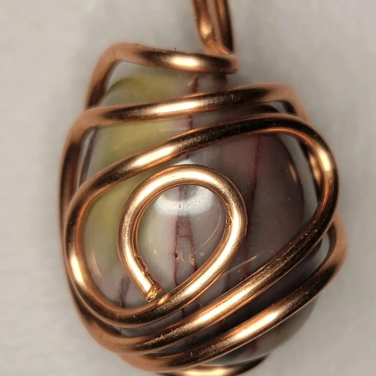 polished mookaite necklace wrapped in copper