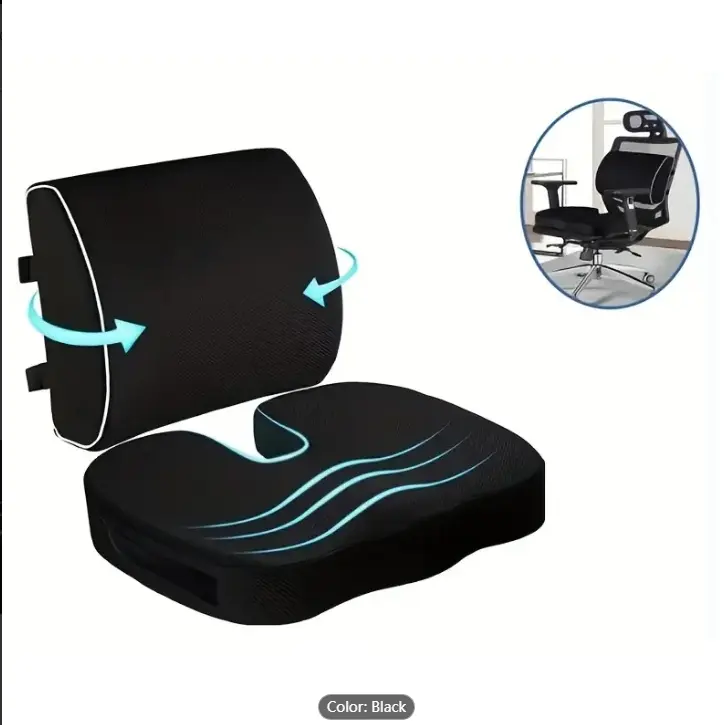 Coccyx Seat Cushion And Lumbar Support Pillow For Office Chair, Car, And Travel - Orthopedic Memory Foam Provides Lower Back Pain, Tailbone, And Sciatica Relief
