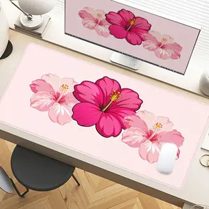 Hibiscus Pink Floral Desk Pad Gaming Mousepad XXL Mouse Pad For Laptop Desk Mouse Pad Extra Large With Non-Slip Rubber Base Stitched Edges Surface For PC Gamers Office Workers & Home Use Summer Gift Tropical Decor Gaming Desk Accessory Desk Accessories