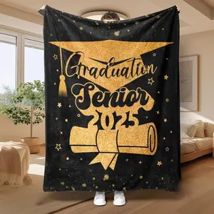 Graduation Season Themed Blanket, 1 Count Letter & Graduation Cap Pattern Soft Blanket, Cool Bedroom Bedding Blankets, Lightweight Cozy Blanket, Gift for Son & Daughter