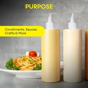 Condiment Squeeze Bottles, 16 OZ Empty Squirt Bottle with Twist Top Cap, Leak Proof - Great for Ketchup, Mustard, Syrup, Sauces, Dressing, Oil, Arts and Crafts, BPA FREE Plastic - 2 PACK Kitchen Olive