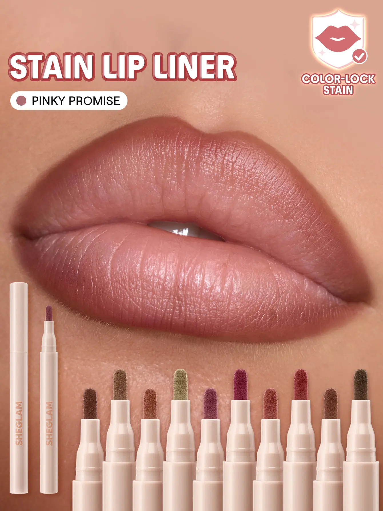 SHEGLAM True Stain Liquid Lip Liner Long Lasting Lipstick High Pigment Smooth Matte Tint Transfer Proof Smudge Proof Multi-Use Precise line Seamless blend