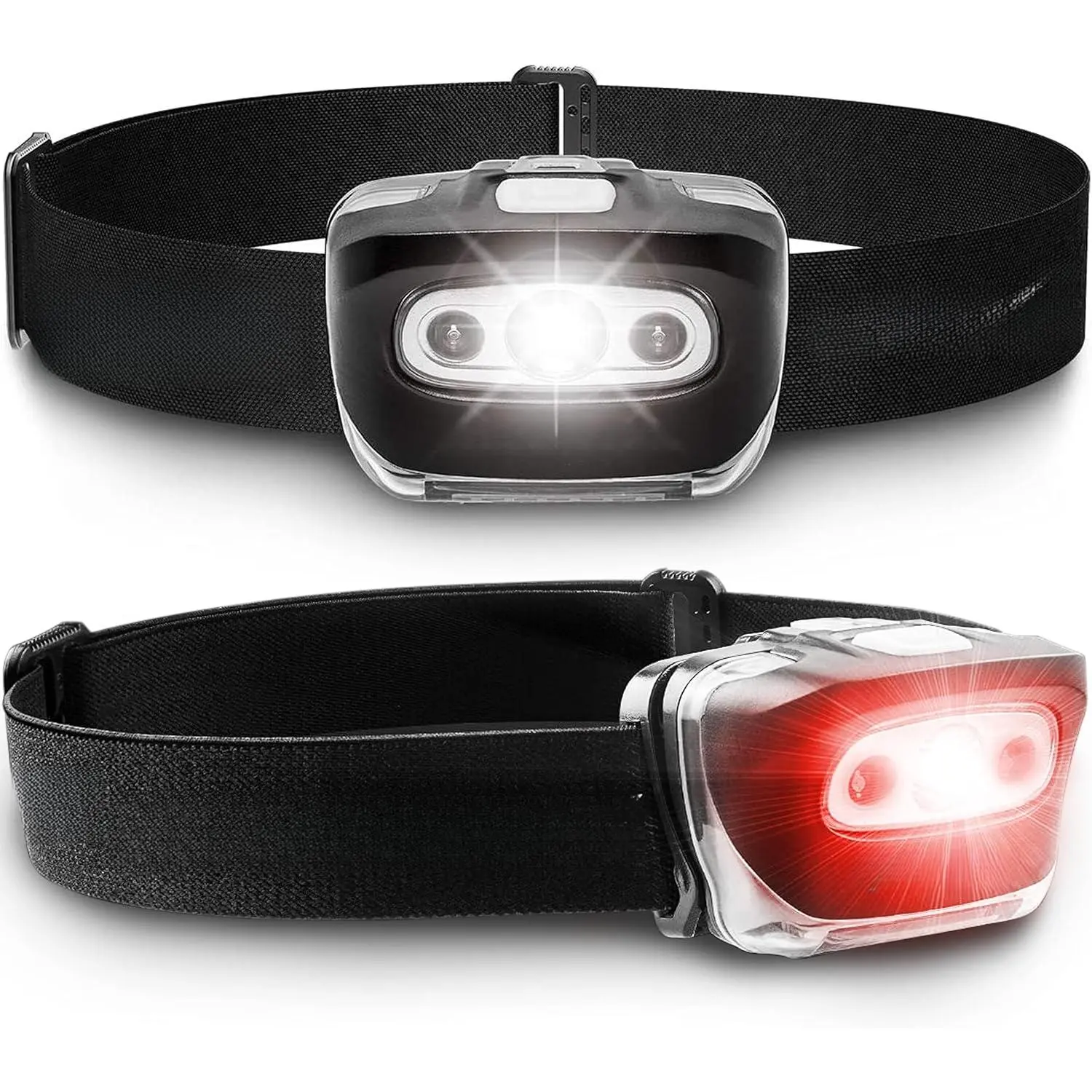 LED Headlamp 2-pack Battery Powered (AAA) (Batteries Not Included) |   Head Lamp  Running Hunting Camping Fishing Hiking with Red Light and Adjustable Headband - Bright Forehead Headlamp 7 Modes