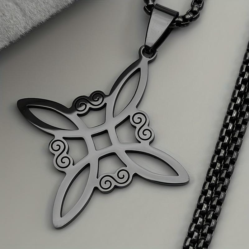 Witch Knot Celtic Pendant Necklace, 925 Sterling Silver Charm, Gothic Wiccan Pagan Protection Amulet, Vintage Blackened Silver Witchcraft Talisman, Hypoallergenic Jewelry for Women Men, Non-Silver Chain Included, Spiritual Ward Against Negativity