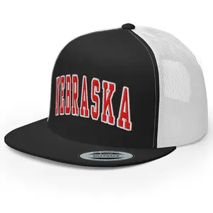 RIVEMUG NX Nebraska Embroidered Flat Bill Trucker Hat High Crown Adjustable Cap for Men and Women