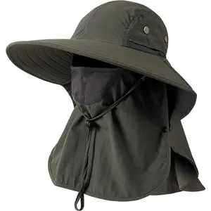 Mens Women Fishing Hat UPF 50+ Wide Brim Sun Hat with Face Cover & Neck Flap