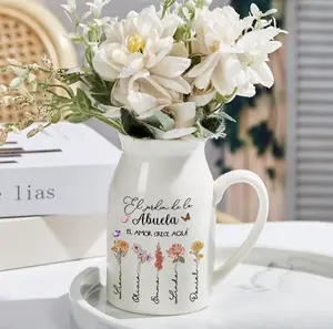 Personalized Abuela's Garden Flowers Vase, El Jardin De La Abuela, Birth Month Flowers Gift For Abuelita, Madre Gifts, Mothers Day Gift levitatingplant Ceramic Decor