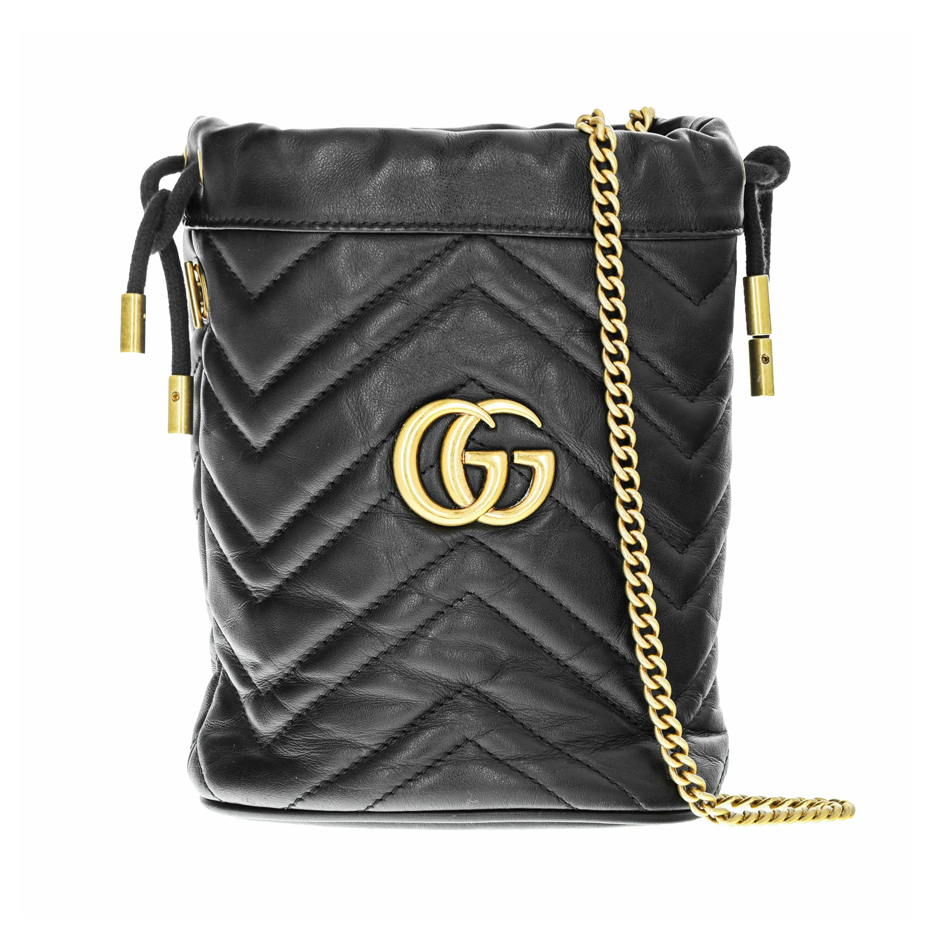 Pre-owned GUCCI Calfskin Shoulder Bags Mini GG Marmont Bucket Bag