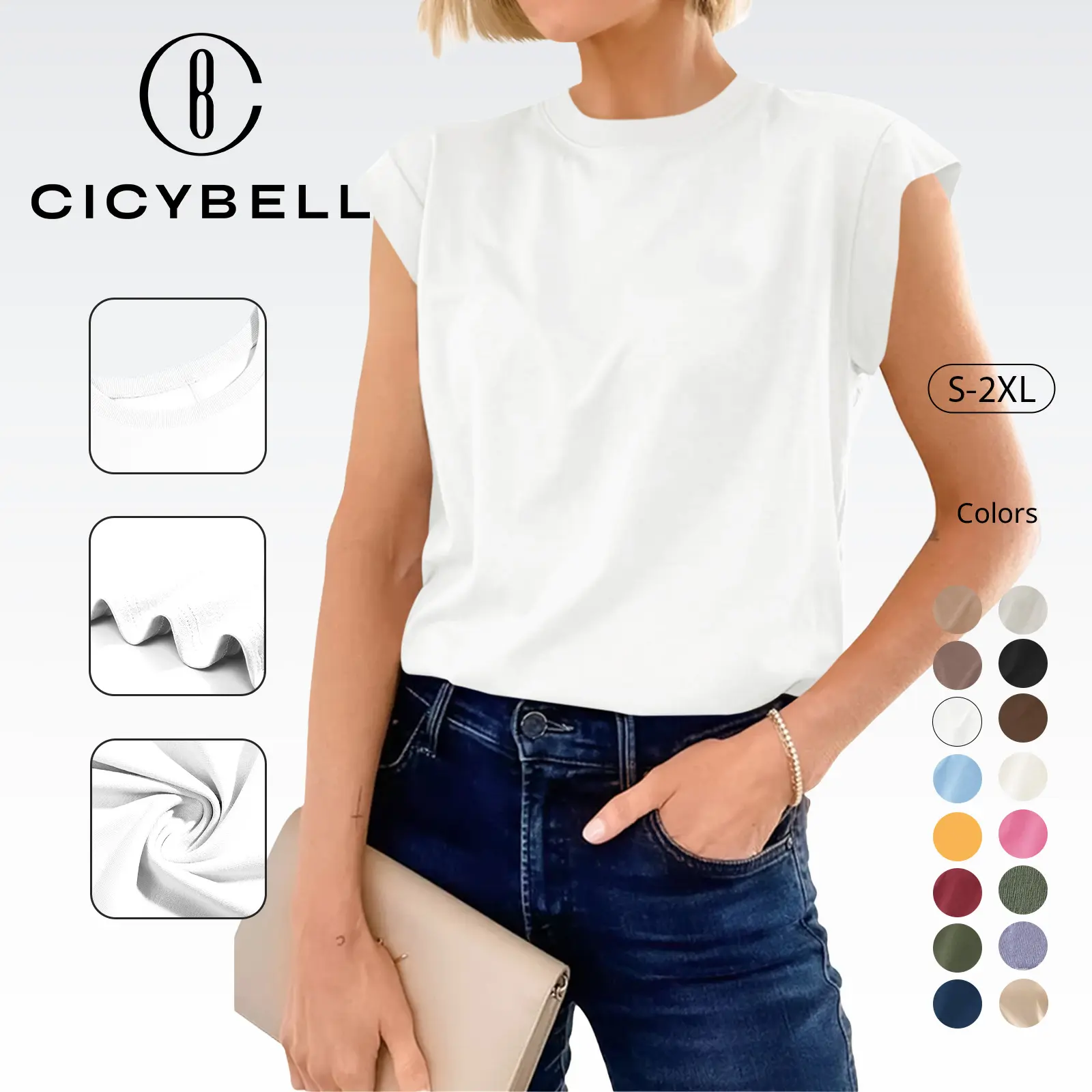 Cicy Bell Womens Cap Sleeve Cotton Tank Tops Summer Casual Loose Fit T Shirts Crew Neck Basic Tee Breathable Crewneck
