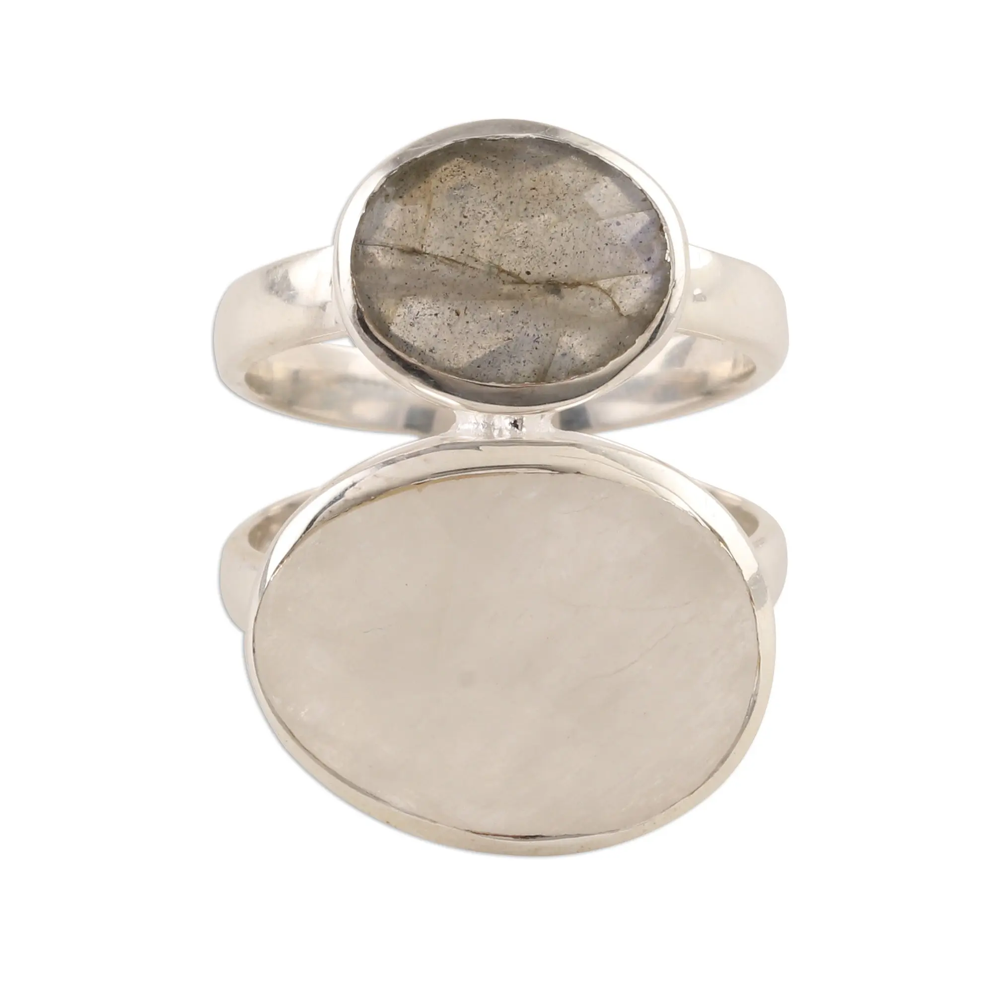 NOVICA Artisan Handmade Rainbow Moonstone Labradorite Cocktail Ring from India .925 Sterling Silver Multi Gemstone 'Evening Elegance'
