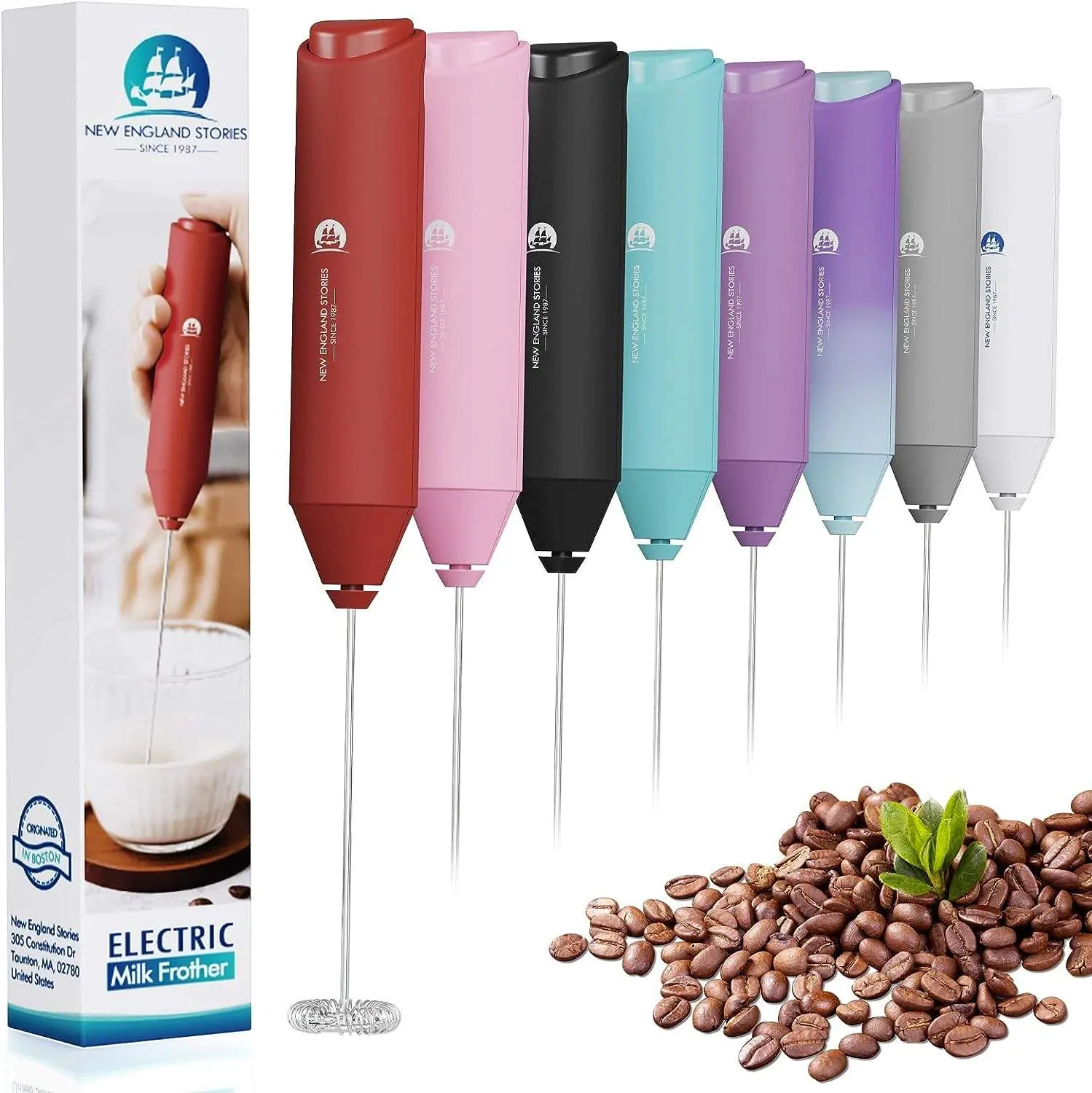 New England Stories Powerful Mini Handheld Milk Frother - Coffee Whisk, Coffee Accessories for Cappuccino, Latte, No Stand, Red, Coffee Bar Accessories, Bar Coffee-Making Tools homeessentials