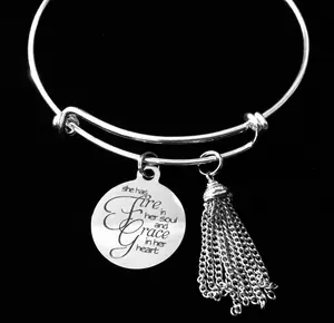 Tassel Bracelet Expandable Charm Bracelet Silver Adjustable Bangle One Size Fits All Gift
