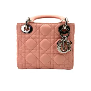 Pre-owned Dior Lambskin Shoulder Bags Lady Mini Pink Cannage Handle Bag With Silver Charms DR706