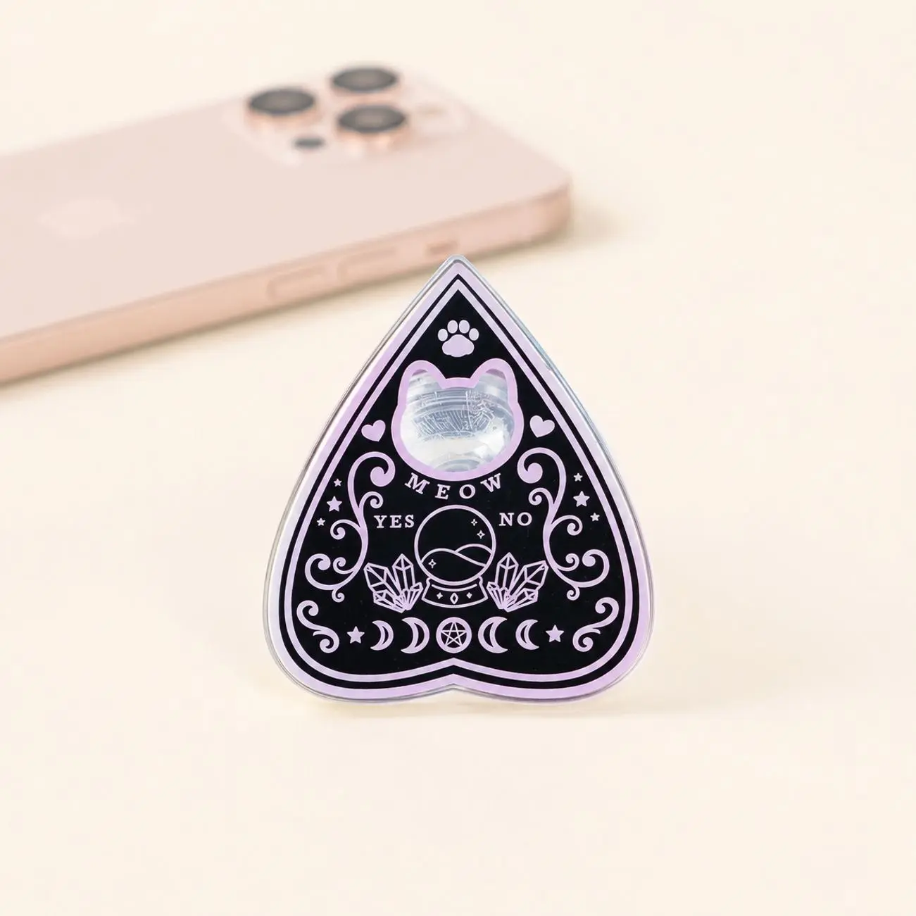 Pastel Goth Cat Planchette Magnetic Phone Grip 3" Witchy Crystal Phone Stand