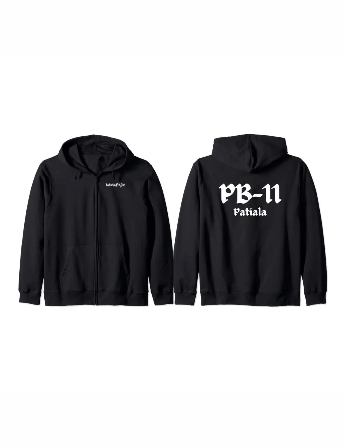 Sikhmerch PB-11 Patiala Zip Hoodie Classic Menswear Hem Sleeves